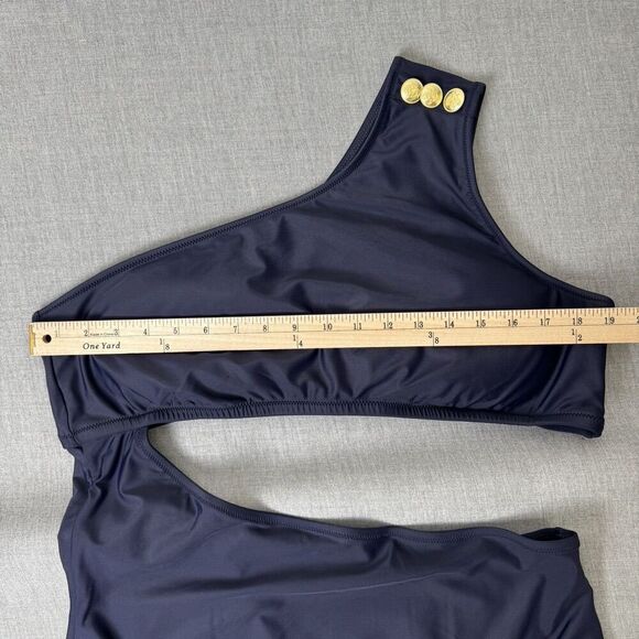 J. Crew Swimsuit Womens 20 Navy One Piece One Shoulder Cut Out Gold Button NEW - Picture 14 of 16